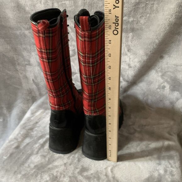 Demonia Women's 3.5" Platform Boots Size 7 Scene 100 Red Tartan Plaid 15” Tall - Picture 16 of 16